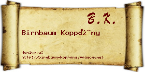 Birnbaum Koppány névjegykártya